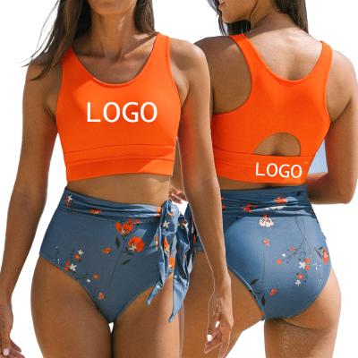 China 2022 Summer Women Bikini Swimwear Tank Breathable Sexy Custom Hot Floral Printing Cut Out Sleeveless Swimwear Bikini for sale