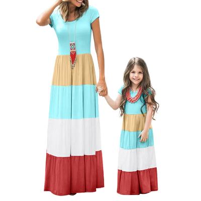 China New Arrivals Breathable Family Matching Short Sleeve Color Block Summer Kids Dress For Girls for sale