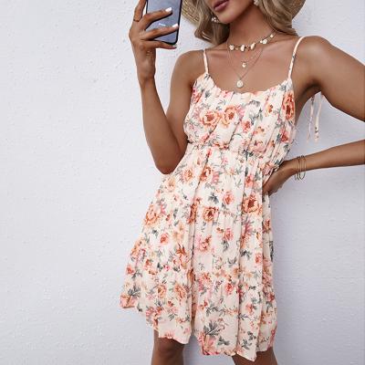 China Hot Selling Breathable Sexy Floral Print Sleeveless Skirt Casual Babydoll Sun Dress For Women Fashionable Floral Dress for sale