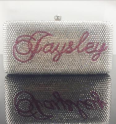 China Customized high quality handmade crystal custom design by clutch rhinestone name bag name purse text purse for sale