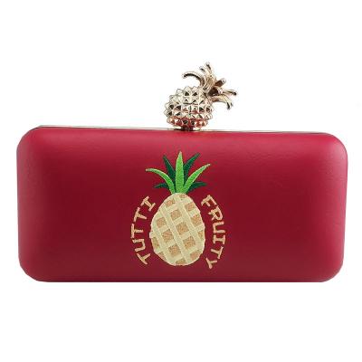 China Fashion PU Leather Evening Purse Embroidered Pineapple Pattern Ladies Clutch Bag for sale