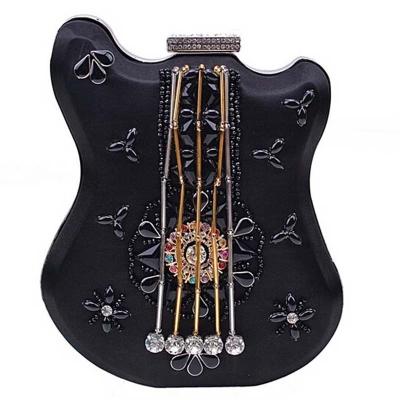 China Clutch Factory OEM Rhinestone Guitar Lady Bags Clips Fashion Flower Leather Bags for sale