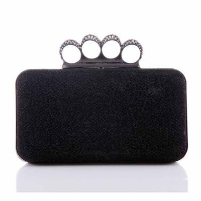 China Bling four bling clutch bag ring head black color glitter evening purse ladies clutch bag for party for sale