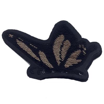 China hot sale 3D black and gold butterfly sequin patch with iron on backing for sale