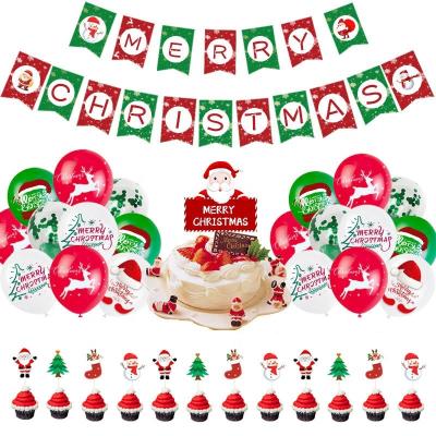 China Party Occasion PartyPlace Christmas Theme Balloon Set Hanging Cake Topper Flag Merry Christmas Flag Banner Party Supplies for sale