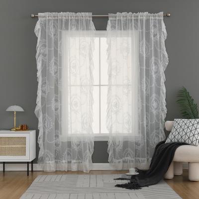 China White Yarn Drapes Flower Curtain Flower Bedroom Window Gauze Girl Princess Privacy Lace Curtains for sale