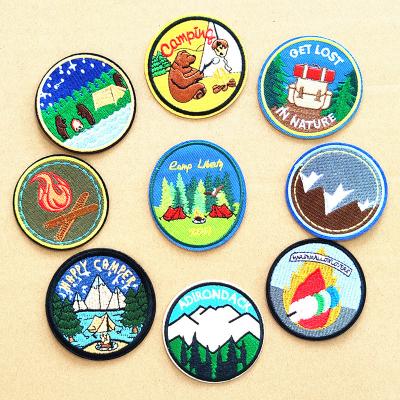 China Handmade Embroidery Cloth Around Landscape Embroidery Seal Hole Patch Decoration Black Patch for sale