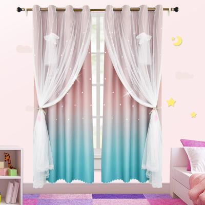 China Hollow-out Privacy Kids Room Drapery Curtains Bedroom Gradient Home Princess Window Door Drapes Morden Ready Made Curtain for sale