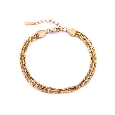 China Europe and America style fashion multi-row snake flat chain stainless steel gold plated bracelet for women popular fancy bracelet for sale