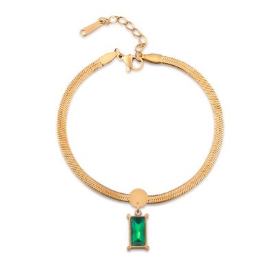 China CLASSIC Green Diamond Blade Jadeite Snake Flat Twinkle Chain Bracelet Square Pendant For Women Wholesale for sale