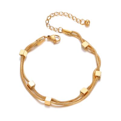 China Europe and America fashion simple double-layer snake chain stainless steel men's and women's square bracelet gold jewelry wholesale for sale