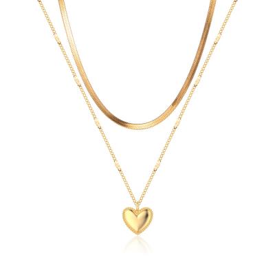 China Europe And America Fashion Heart Shaped 24K Gold Plated Double Chain Pendant Necklace For Women for sale