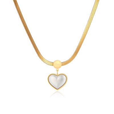 China Europe and America Luxury Vintage Light Pearl Heart Shaped 24K Gold Plated Snake ChainPendant Necklace Women for sale