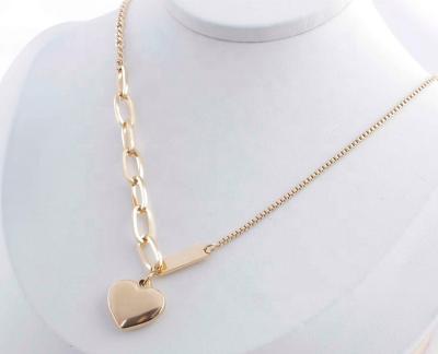 China Hot Selling Europe and America Small Heart Plate 24K Rectangular Gold Plated Cable Chain Necklace Pendant Women for sale