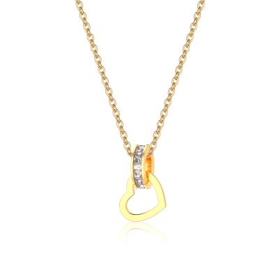 China Europe and America Rectangular Interlocking Heart Zircon Circle 24K Gold Plated Cable Chain Necklace Pendant Women for sale