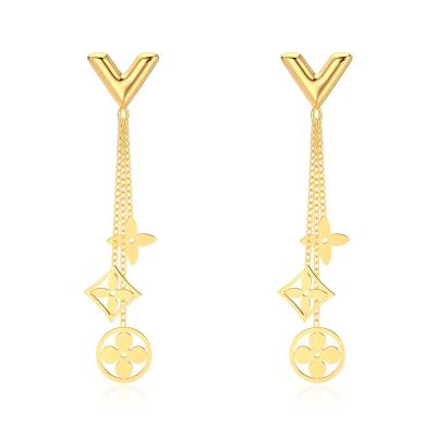 China CLASSIC Personalized Letter V Multi-Chain Clover Dangle Earrings Stainless Steel Gold Plated Fashion Jewelry Wholesale for sale