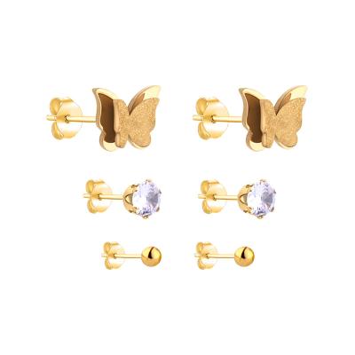 China CLASSIC fashion claw zirconia and steel beads with pressed sand butterfly earrings three sets of women's gifts for sale