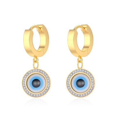 China Fashion Trend CLASSIC Gold Plated Stainless Steel Blue Eye Diamond Round Dangle Earrings Personalized Gift for sale