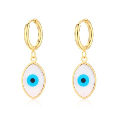 China CLASSIC Custom Shell Trendy Blue Eye Dangle Earrings Stainless Steel Ladies Jewelry Gold Plated Wholesale for sale