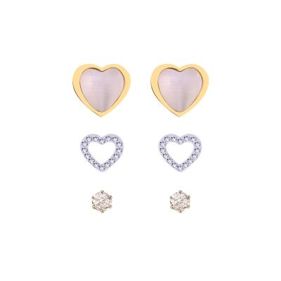 China Fashionable Female Cat Eye Three Stainless Steel Earring Set CLASSIC White Love Earrings Set for sale