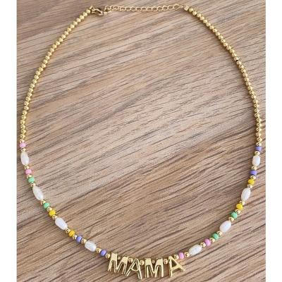 China Go2boho BOHEMIA Letter Mom Gold Beaded Choker Necklaces For Women New In Boho Charm Summer Fashion Gift for sale