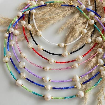 China BOHEMIA Go2boho New In Summer Boho Mix Pearl Layering Choker Colorful Freshwater Pearl Jewelry Seed Beaded Necklace For Women for sale