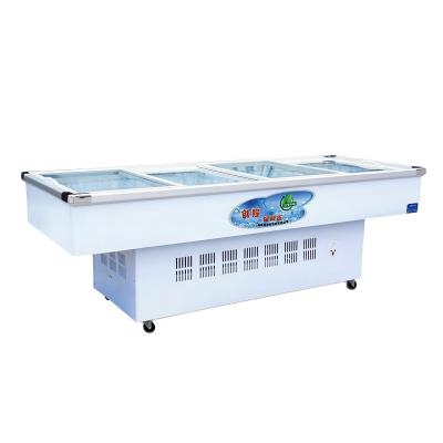 China COMPRESSOR 3.0m Aluminum Alloy Seafood Chest Freezer Commercial Direct Cooling Flat Glass Cabinet Refrigerator for sale