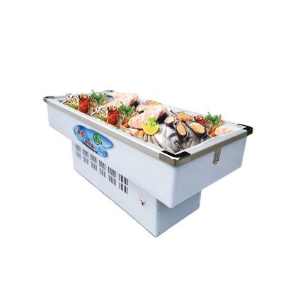 China COMPRESSOR 2.0m Beveled Glass Door Seafood Cabinet Customized Printing Logo Display Chest Freezer for sale