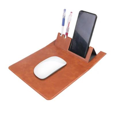 China Hot Selling High Quality Mouse Pad Novelty PU Leather Anti Skid Phone Holder Stand Mouse Pad With Pen Holder for sale