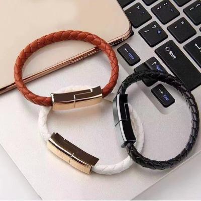 China Fashion Product 22CM Leather Wristband USB Cable Wristband Portable Micro USB Charging Charging Cord For Phone Smart Cable for sale