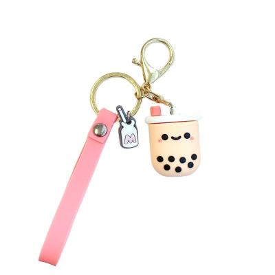 China Kawaii Rubber Bubble Boba Milk Tea Keychains Cute Tapioca Drinks Charm Keychain For Suovenir Gift for sale