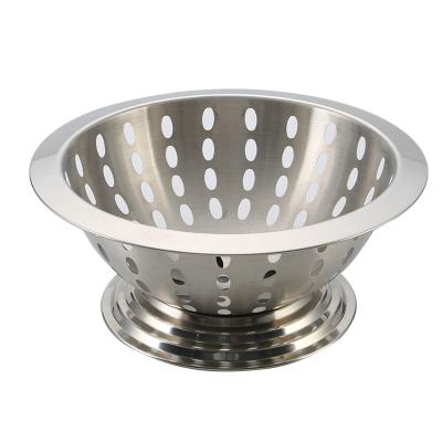 China Stainless Steel Viable Kitchen Colander Silver Deep Fruit and Vegetable Rinse Bowl Large Stable Base Strainer for sale