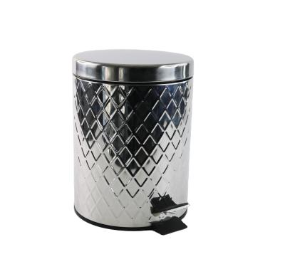 China Latest Body Design Durable Embossed Metal Trash Bin With Inner Bucket Trash Can Garbage Bin for sale