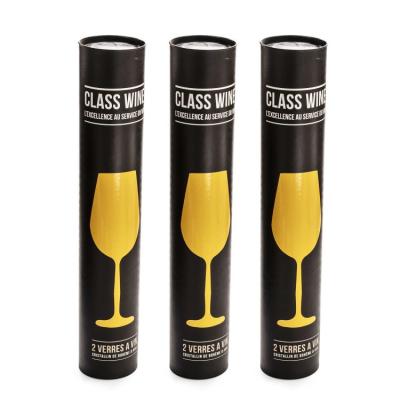 China Recyclable Custom Wine Drinkware Round Bottle Black Paper Box With Lid Wine Glasses Packaging Gift Tube for sale