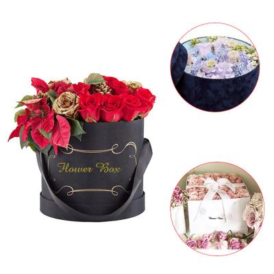 China Recyclable Custom Luxury Round Rose Flower Box With Lid Gift Packaging Black Printing Paper Cardboard Wedding Gift Box for sale