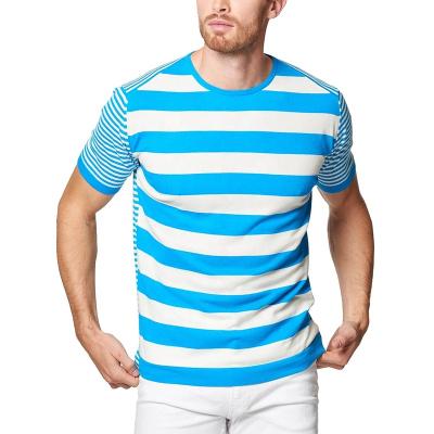 China Wholesale Blue White Anti Shrink Striped Heavy 100% Cotton T-Shirt for sale