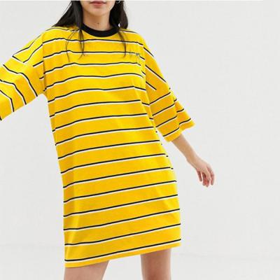 China Women Breathable Custom Made Loose Oversized Stripe Cotton Long Sleeve T-Shirt Dress for sale