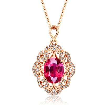 China 2021 New Classic Women's Zircon Necklace Style Silver Plated Rose Gold Pigeon Blood Red Tourmaline Clavicle Pendant Chain for sale