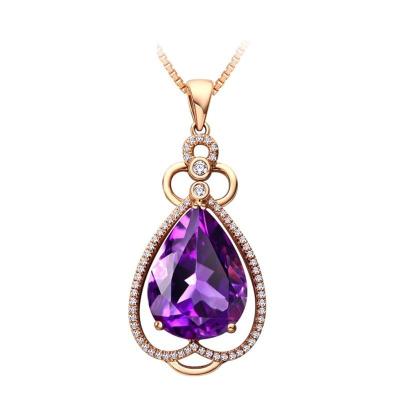 China Classic Amethyst Fashion News Women Pendant Women's Water Drop Pear Shaped Rose Gold Plated Bone Chain Necklace Colorful Gem Jewelry Charm Wome for sale