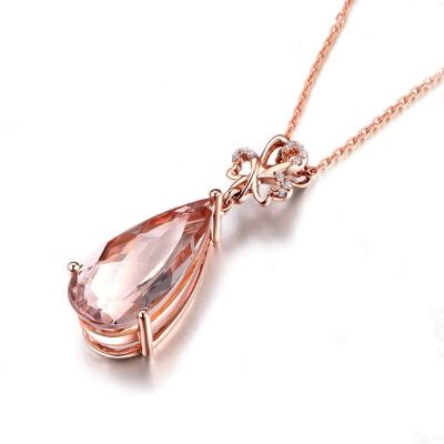 China Luxury Pink Rose Gold Pink Crystal Diamond Necklace Morgan Stone Pendant Rose Orange Classic Women's Fashion Clavicle Chain Low for sale