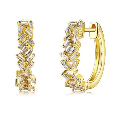 China Factory Jewelry TRENDY Zircon Huggie Circle Earrings Shape 18K Gold Plated CZ Trapezoid Earrings For Women for sale