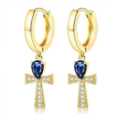 China Fashion Trendy Earring Zirconia 18K Gold Circle Stud Earring Ring Cross Earrings For Women Jewelry for sale