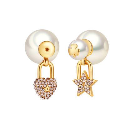 China Fashion asymmetrical ins earrings selfhood like five retro old star pearl acute asymmetrical earrings COPPER EARRINGS for women for sale