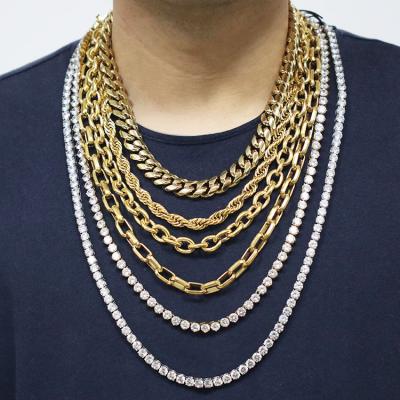 China FASHIONABLE Wholesale Custom Necklace Men's Cuban Link Chain Gold 18k 14k Gold Plated Stainless Steel Jewelry for sale