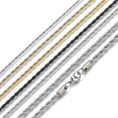 China Hiphop Twisted Rope Link Chain Necklace Gold Stainless Steel Silver Plated Link Chain for sale