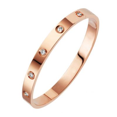 China FASHIONABLE Amazon Full Titanium Diamond Steel Flat Open Face Bangle Bracelet Stainless Steel Smooth for sale