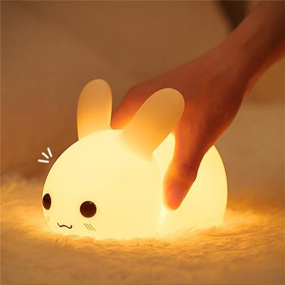 China Modern Warm White Soft White Nursery Lamp Cute LED Cartoon Rabbit Baby Night Light Animal Kids Silicone Color for sale