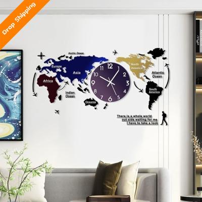 China World Map Wall Clock Living Room Background Wall Clock Office Wall Radio Decoration 2022 Home Atmospheric World Clock for sale