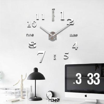 China Modern Design Radio Wall Clock Living Room Mirror Surface 3D DIY Decorative Wall Clock (Silver) for sale