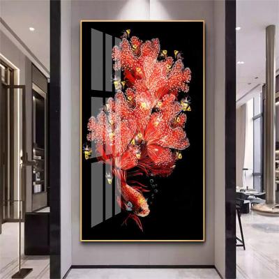 China Hot Sale 5d New Classic/Postmodern Double Sale 5d Koi Fish Decorative Wall Paintings Living Room Entrance Hallway Crystal Porcelain Painting for sale